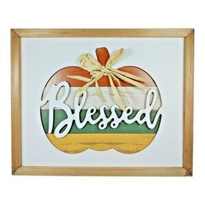 "Blessed" Carved Pumpkin Wall Mounted Holiday Event Plaque Sign Thanksgiving